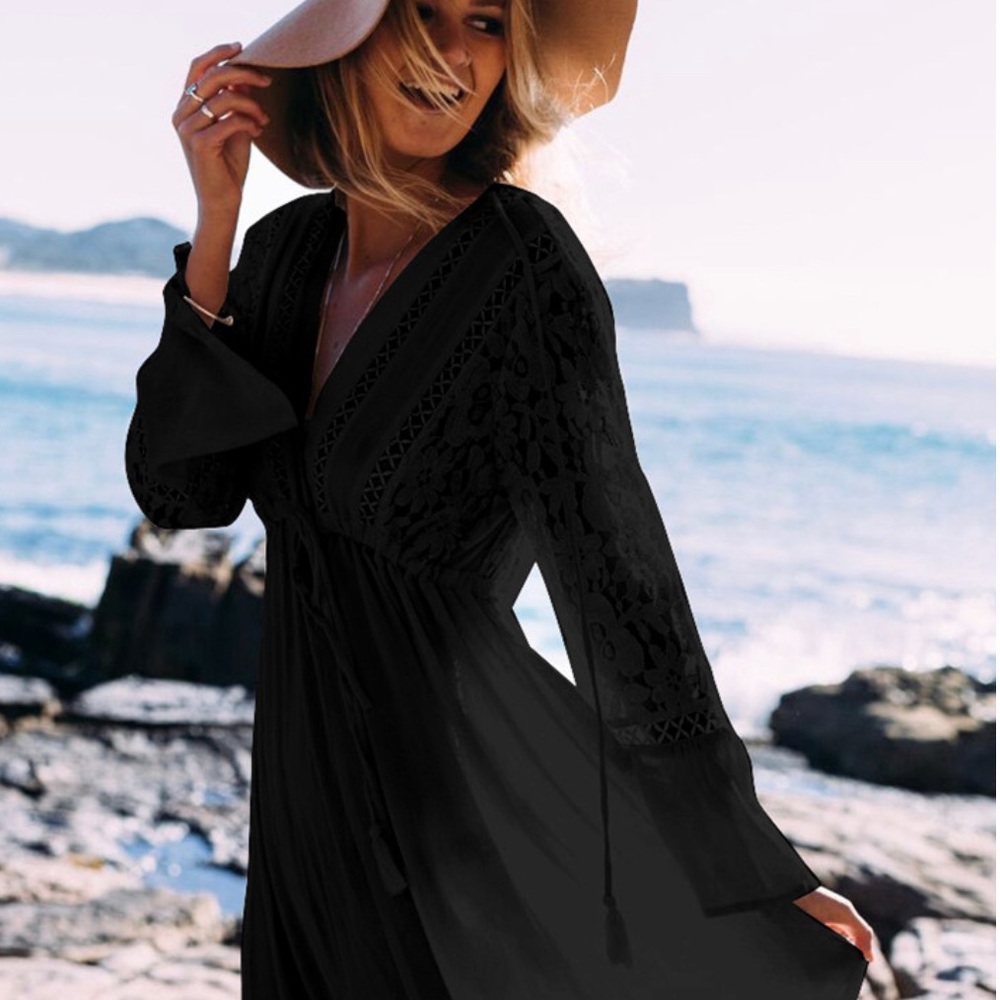 Boho lace maxi dress long sleeve black gypsy - Picture 2 of 8
